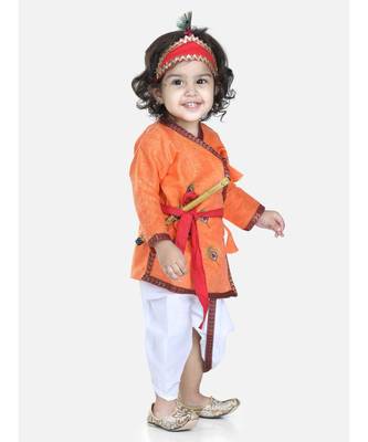 orange Cotton Kanhaiya Dress Morpankh Emb. 4