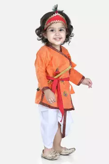 orange Cotton Kanhaiya Dress Morpankh Emb.