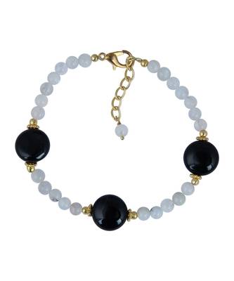 Fiery Moon Stone and Black Agate Beads Bracelet for Women Ethnic Jewellery 1
