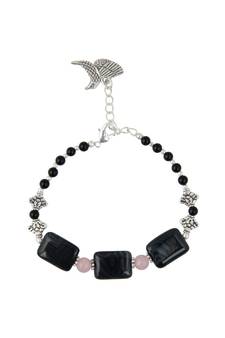 Black Line Agate, Black Onyx and Rose Quartz Beads Bracelet
