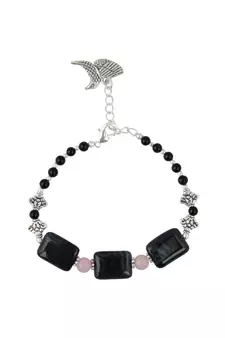 Black Line Agate, Black Onyx and Rose Quartz Beads Bracelet