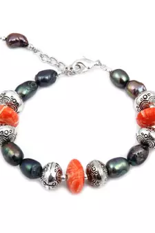 Pearlz Ocean Pomp Show Mosaic & Fresh Water Pearl 7.5 Inch Bracelet