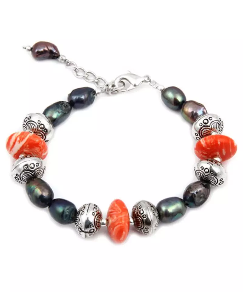 Pearlz Ocean Pomp Show Mosaic & Fresh Water Pearl 7.5 Inch Bracelet