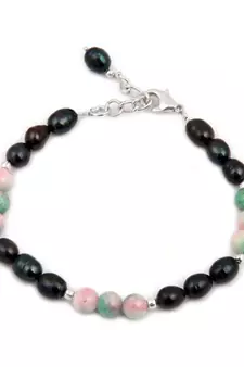 Pearlz Ocean Patterned Love Fresh Water Pearl & Quartzite Beads 7.5 Inches Bracelet