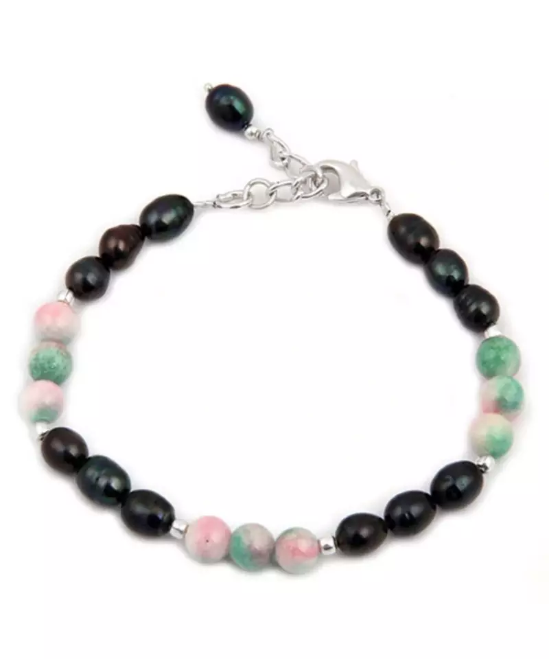 Pearlz Ocean Patterned Love Fresh Water Pearl & Quartzite Beads 7.5 Inches Bracelet