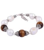 Pearlz Ocean Kenzo Yellow Tiger Eye Gemstone Beads & White Freshwater Pearl 7.5 Inches Bracelet