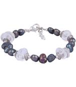 Pearlz Ocean Dragonfly White Crystal & Dyed Black Freshwater Pearl 7.5 Inches Bracelet