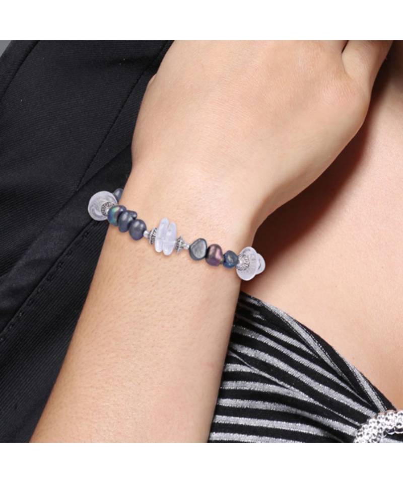 Pearlz Ocean Dragonfly White Crystal & Dyed Black Freshwater Pearl 7.5 Inches Bracelet