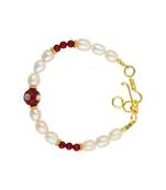 Orange Freshwater Pearl and Red Jade Bracelet with Extension