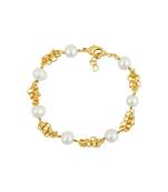 Pearlz Ocean White Freshwater Pearl And Golden Metal Chain 7 inches Bracelet with Extension for Girls