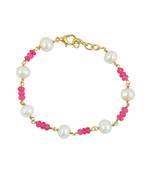 Pink Jade and White Freshwater Pearl 7 inch Bracelet with Extension