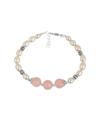 PearlzGallery Orange Freshwater Pearl & Dyed Quartzite 7 Inches Bracelet For Girls & Women 1