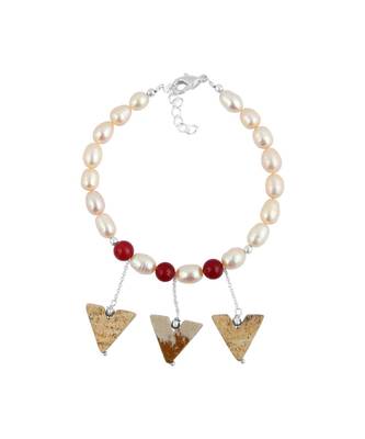 Freshwater Pearl, Red Jade and Picture Jasper 7 Inches Bracelet for Girls 1