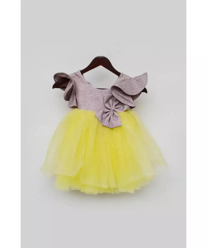 Pink Shimmer and Yellow Glitter Net Frock