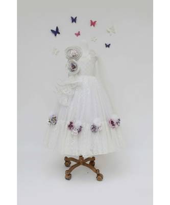 Blue Organza One Off Shoulder Style Frock 1