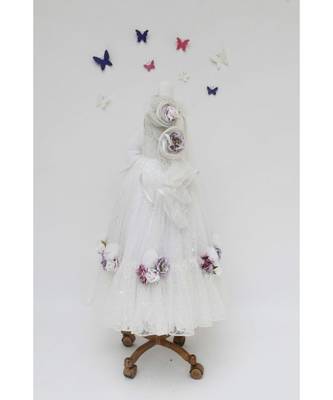 Blue Organza One Off Shoulder Style Frock 2