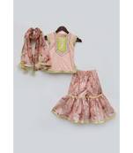 Peach Printed Sharara Set For Girls