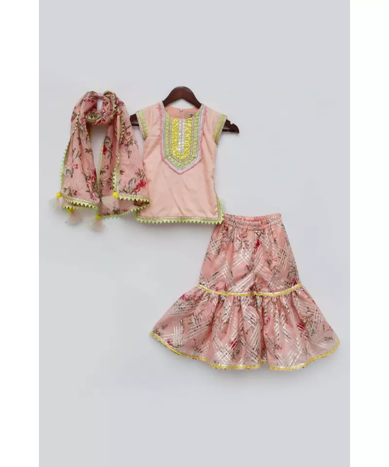 Prach Kurti with Kotta Print Fabric Sharara and Dupatta