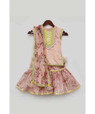 Peach Printed Sharara Set For Girls 2