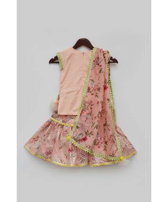 Peach Printed Sharara Set For Girls 3