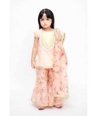 Peach Printed Sharara Set For Girls 4