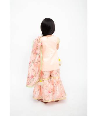 Peach Printed Sharara Set For Girls 5