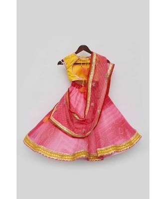 Yellow And Coral Organza Lehenga Choli Set For Girls 4