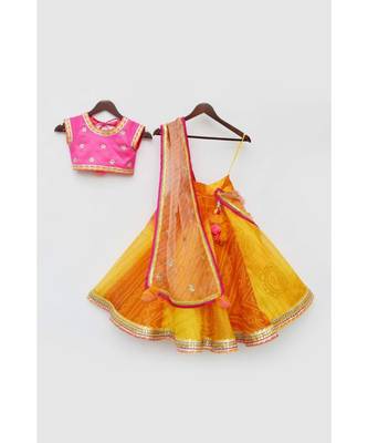 Hot Pink Choli With Yellow Organza Lehenga 2
