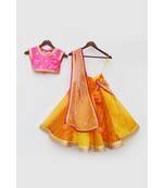 Hot Pink Choli with Yellow Organza Lehenga