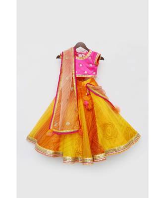 Hot Pink Choli With Yellow Organza Lehenga 3
