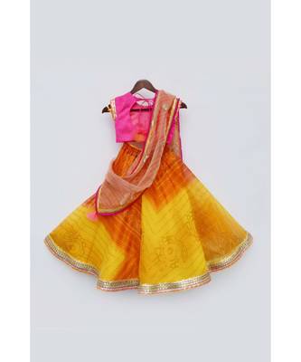 Hot Pink Choli With Yellow Organza Lehenga 4