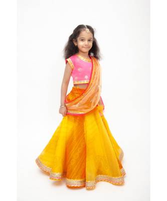 Hot Pink Choli With Yellow Organza Lehenga 1