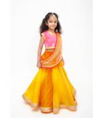 Hot Pink Choli With Yellow Organza Lehenga