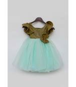 Golden Shimmer and Acqua Glitter Net Frock