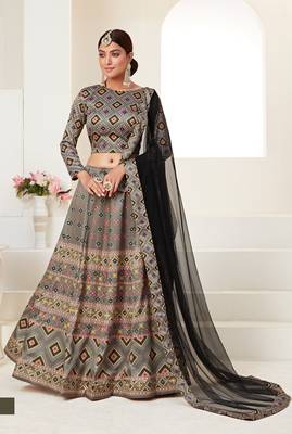 Multicolor printed silk semi stitched lehenga 1