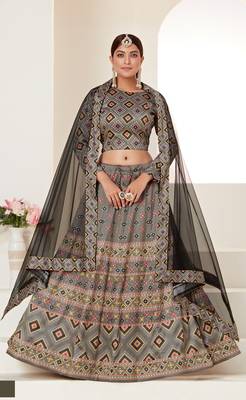 Multicolor printed silk semi stitched lehenga 2