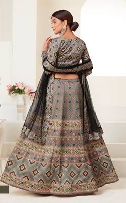 Multicolor printed silk semi stitched lehenga 3