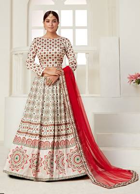 Multicolor printed silk semi stitched lehenga 1
