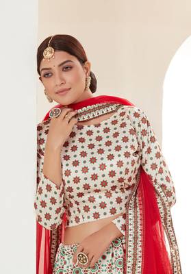 Multicolor printed silk semi stitched lehenga 2