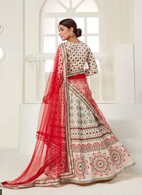 Multicolor printed silk semi stitched lehenga 3