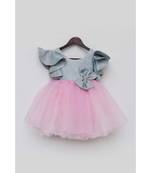 Blue Shimmer and Pink Glitter Net Frock