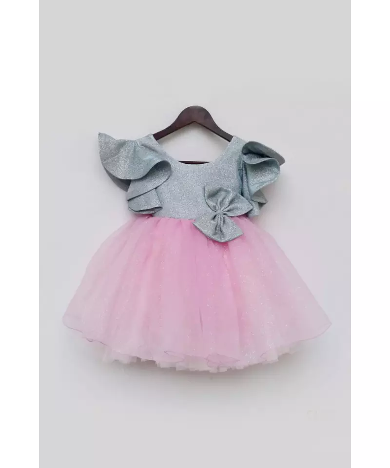 Blue Shimmer and Pink Glitter Net Frock