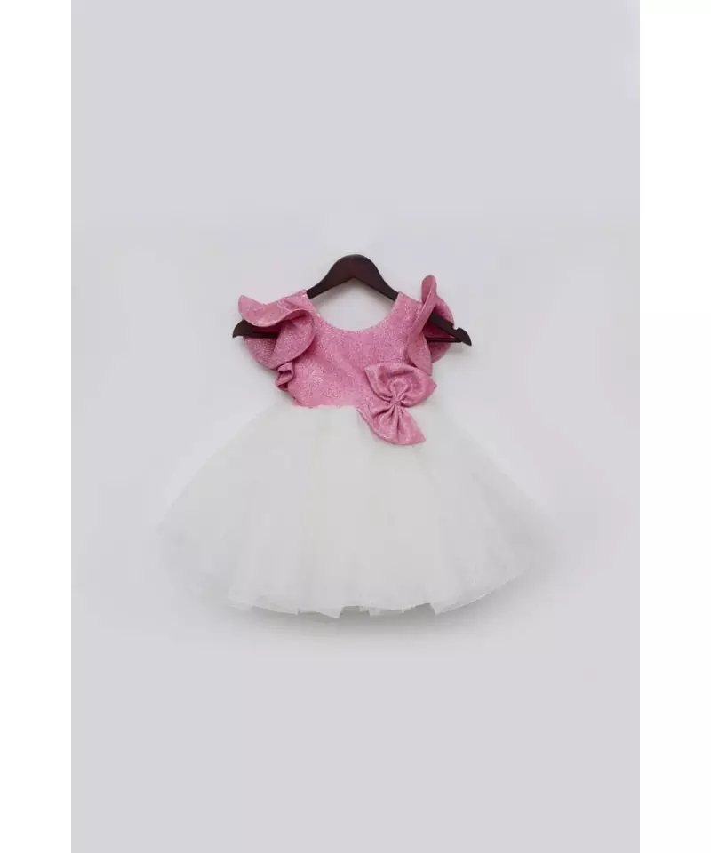 Pink Shimmer and White Glitter Net Frock