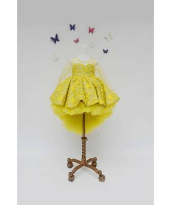 Yellow Flower Embroidery High Low Gown 1