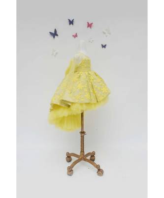 Yellow Flower Embroidery High Low Gown 2