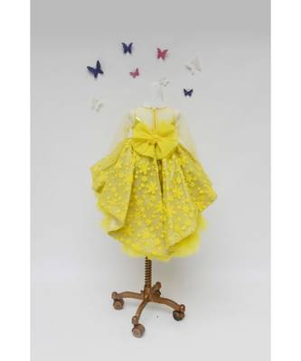 Yellow Flower Embroidery High Low Gown 3