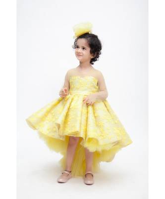 Yellow Flower Embroidery High Low Gown 4