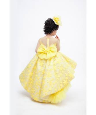 Yellow Flower Embroidery High Low Gown 5