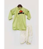 Green Kurta with Off White Dhoti Set