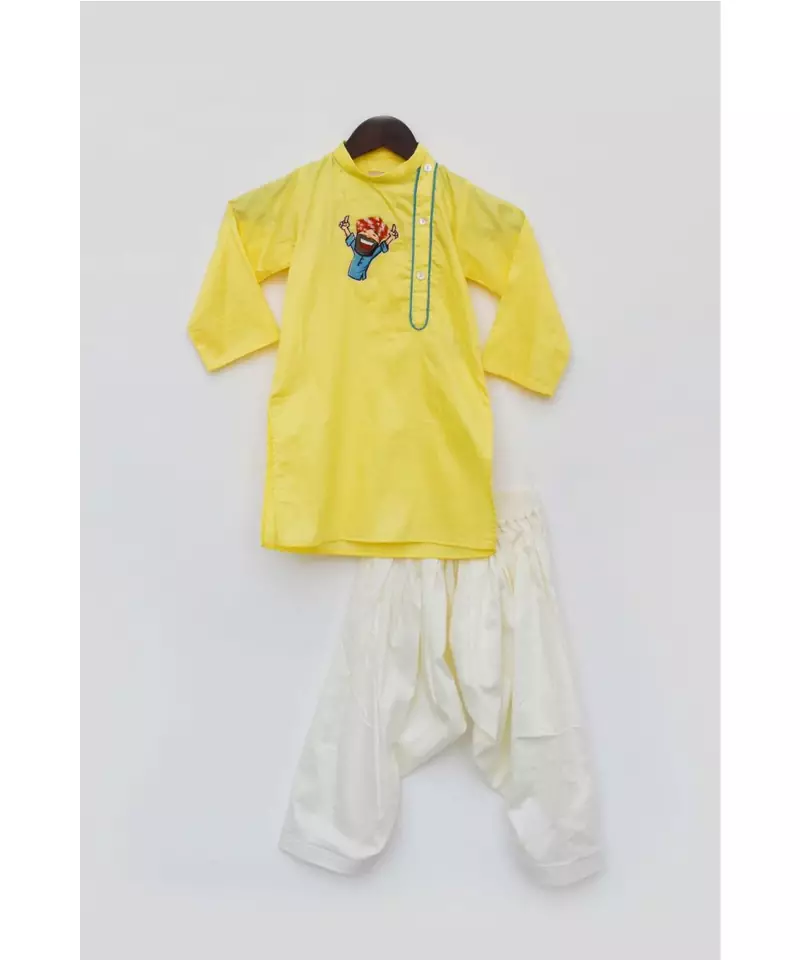 Yellow Kurta with Off White Salwar